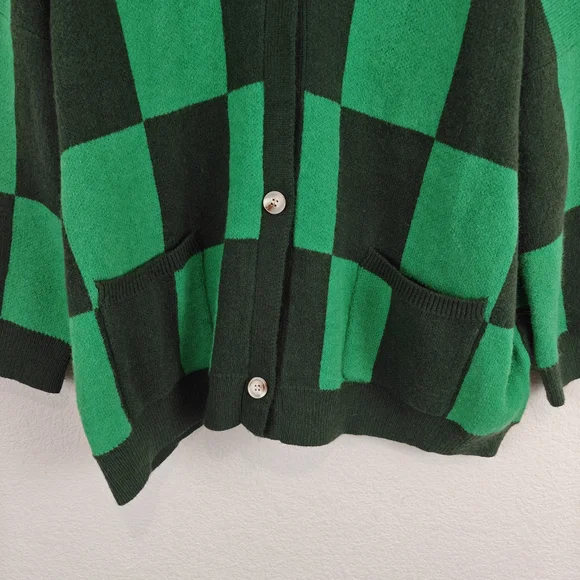 Panache Apparel Girl Crush Oversized Cardigan In Green Checkered Size LG - Picture 8 of 16